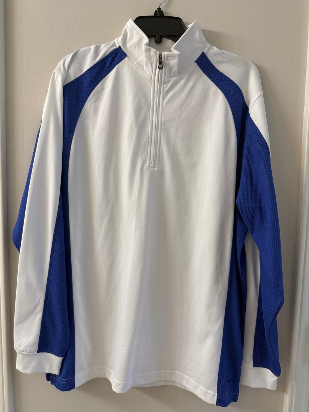 Greg Norman Collection White and Royal Blue Quarter-Zip Pullover